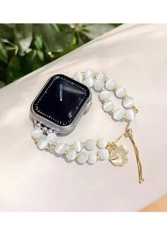 Starry Moon Crystal Chain Cat's Eye Stone Pure Handmade Sport  Power Watch Band AppleWatch Fine Flash Suitable Apple Watch Band S7/8/9E 44mm - Image 1
